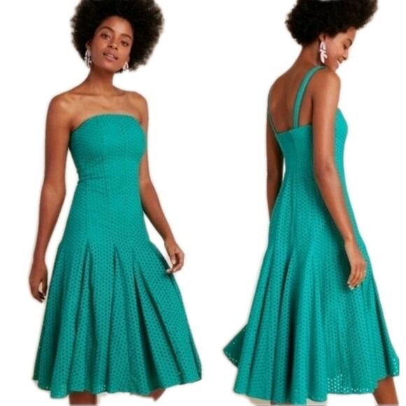 Anthropologie Dresses & Skirts - Anthropologie Maeve Lelia Eyelet Midi Dress Green Lined Sz 6 Small Sleeveless